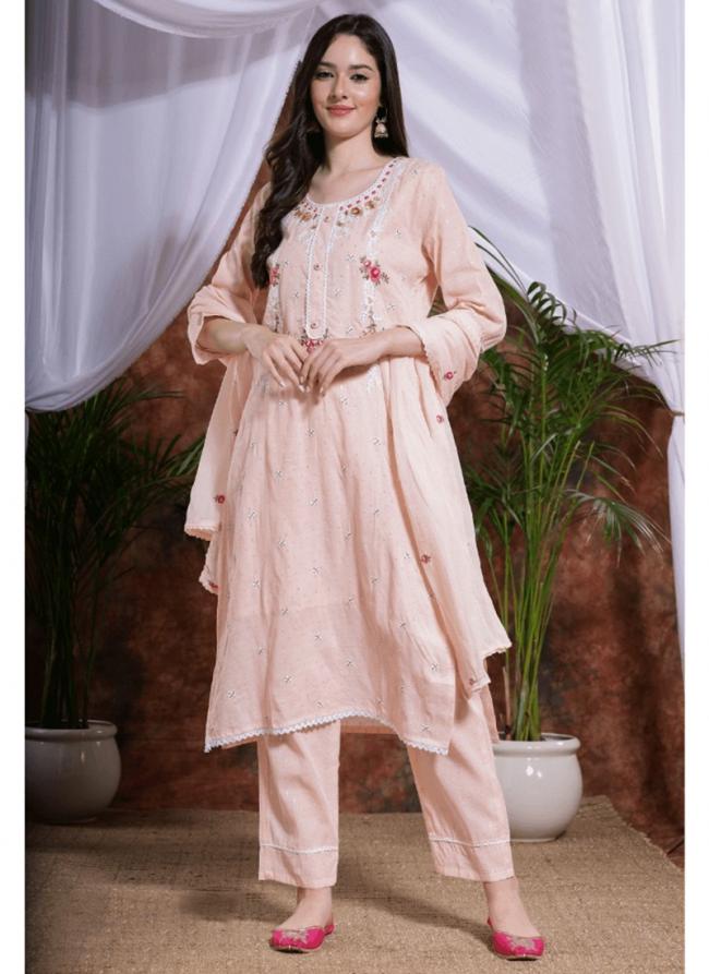Cotton Peach Traditional Wear Digital Printed Readymade Salwaar Suit
